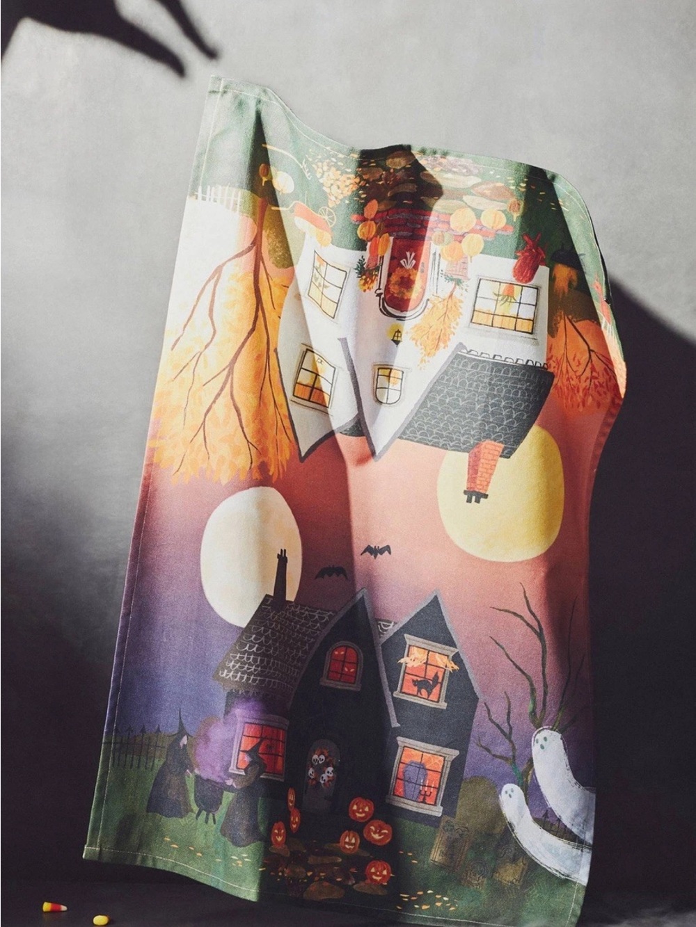 NEW Anthropologie Haunted Fall House Dish Towel
